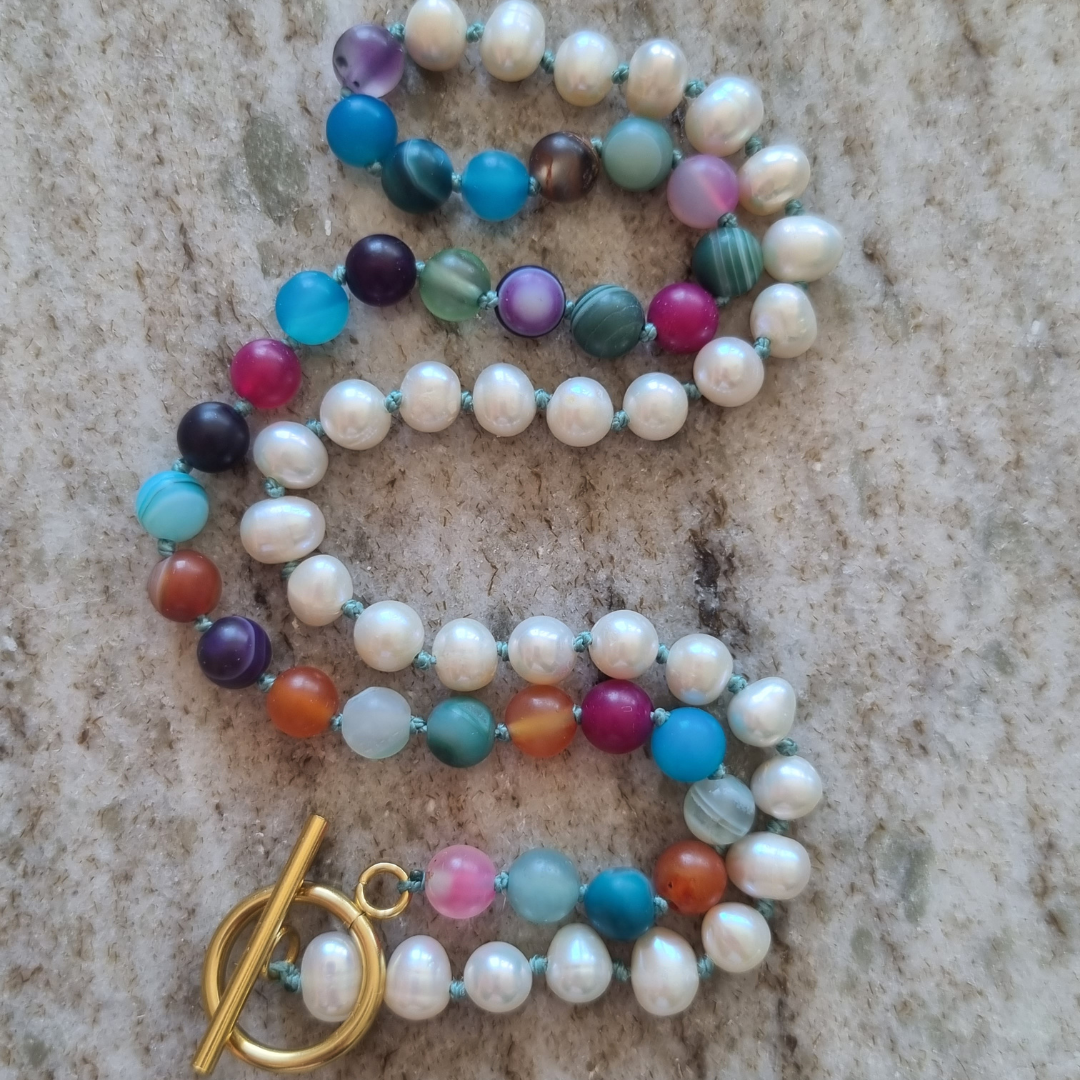 Colorful Agate & Freshwater Pearls🍭