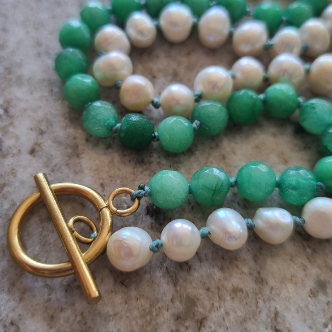 Green Jadeite & Freshwater Pearls🍀