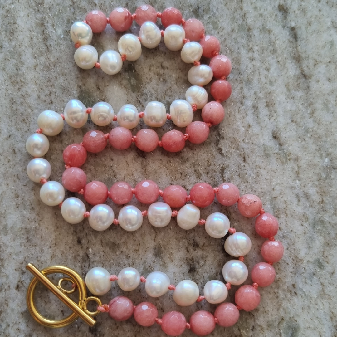 Pink Jadeite & Freshwater Pearls🌸