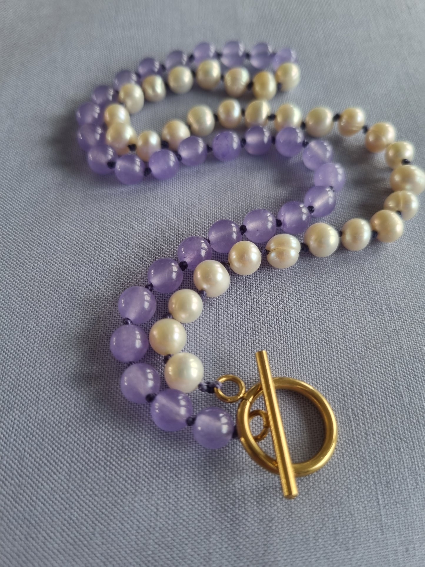 Dark Purple Jade & Freshwater Pearls