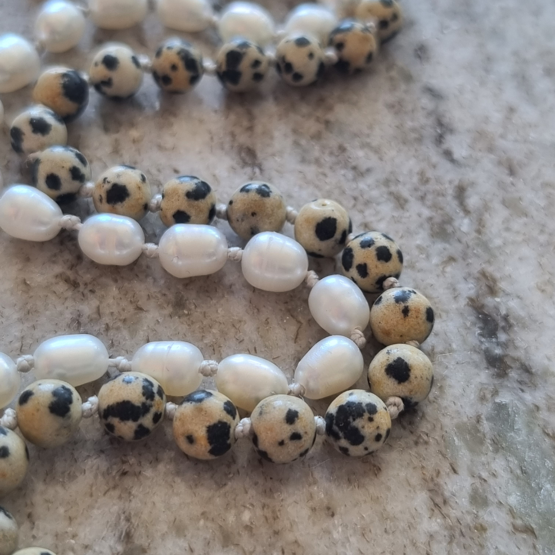Dalmatian Jasper & Pearls🪶