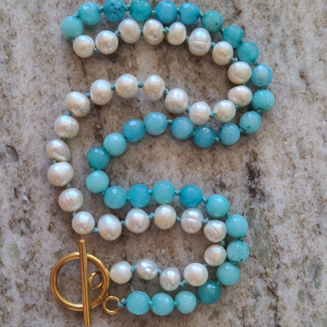 Blue Jadeite & Freshwater Pearls💦