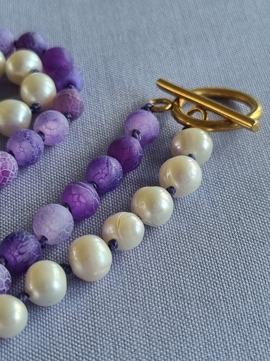 Purple Cracked Agate & Pearls 💜